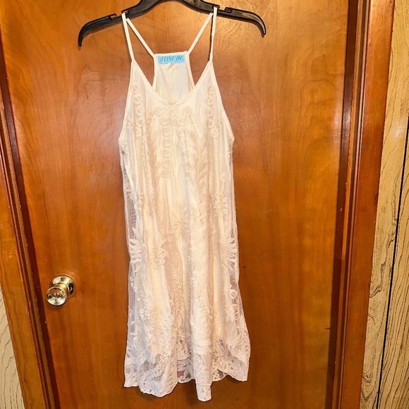 Cream Boho Embroidered Sheer Lace Dress - Picture 1 of 4
